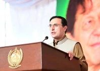 pakistan tehreek e insaf pti chairman barrister gohar ali khan speaking with party workers at an event on august 30 2026 photo meta