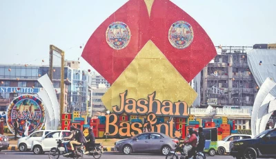a giant kite model is displayed in the liberty chowk on the eve of basant celebrations photo nni