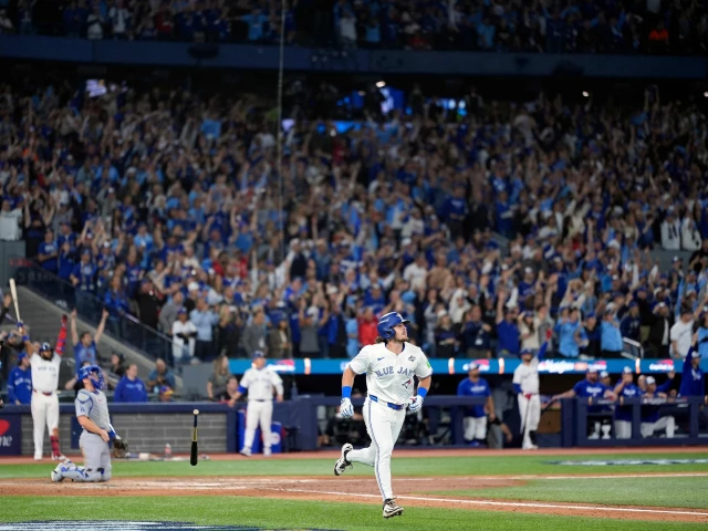 toronto blue jays addison barger hits a grand slam home run against the los angeles dodgers during the sixth inning in game one of the 2025 world series at rogers center on october 24 2025 in toronto ontario photo afp toronto blue jays addison barger hits a grand slam home run against the los angeles dodgers during the sixth inning in game one of the 2025 world series at rogers center on october 24 2025 in toronto ontario photo afp