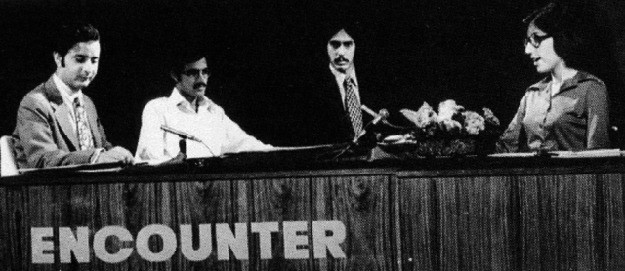 Benazir Bhutto hosting PTVâs talkshow âEncounterâ as an anchorperson. PHOTO: TWITTER