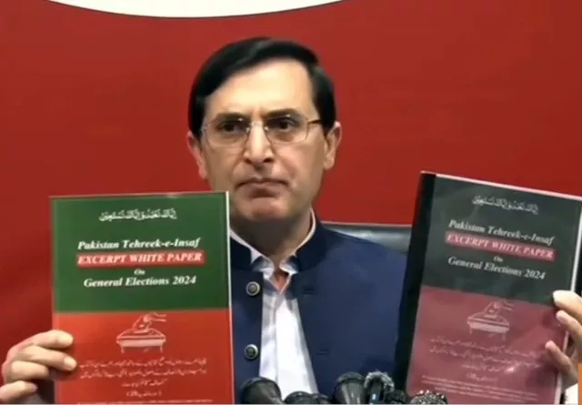 pti chairman barrister gohar ali khan addressing a news conference in islamabad on thursday may 2 2024 screengrab pti chairman barrister gohar ali khan addressing a news conference in islamabad on thursday may 2 2024 screengrab