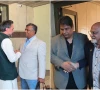 bcb president aminul islam l and icc deputy chairman imran khawaja photos pcb