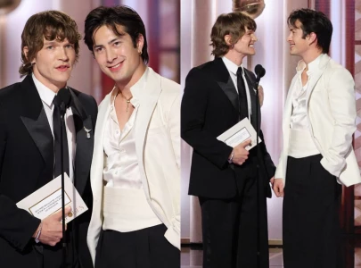 heated rivalry stars hudson williams connor storrie steal the spotlight at the golden globes