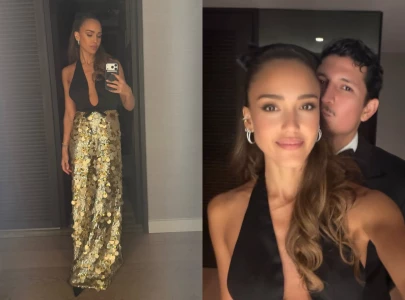 jessica alba stuns in daring prada gown as she attends taylor swift s wedding with danny ramirez