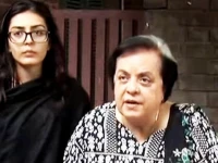 former federal minister shireen mazari addresses a news conference in islamabad her daughter imaan mazari can be seen in the rear side photo nni