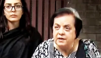 former federal minister shireen mazari addresses a news conference in islamabad her daughter imaan mazari can be seen in the rear side photo nni