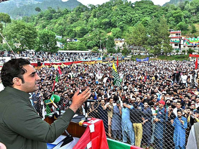 foreign minister bilawal bhutto zardari addresses a public gathering in bagh azad jammu and kashmir in may 2023 photo app file