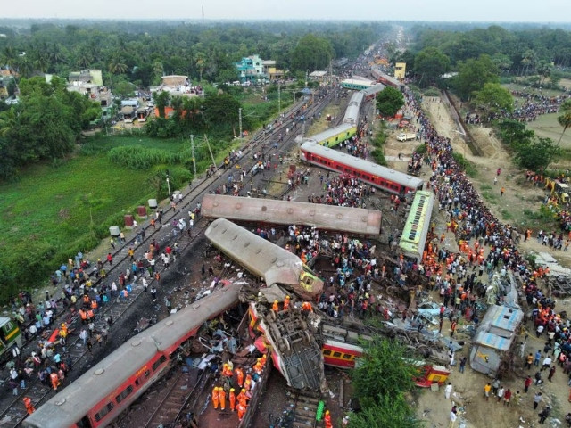 a drone view shows derailed coaches after trains collided in balasore district in the eastern state of odisha india june 3 2023 photo reuters file