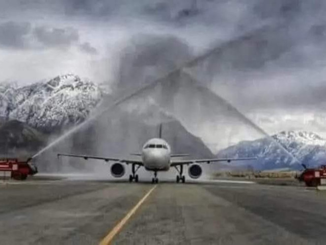 flight received a water cannon welcome upon landing at the airport photo twitter