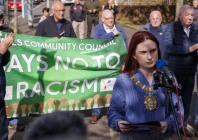 lord mayor of belfast r is m ire donnelly spoke at the community solidarity rally photo belfast telegraph