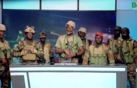 a group of soldiers gives a statement on benin s national television claiming to have seized power following reports of a coup attempt underway against the government of benin s president patrice talon in cotonou benin in this screengrab from a handout video obtained by reuters on december 7 2025 photo reuters