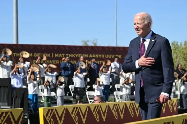 president joe biden after speaking friday at the gila river crossing school photo afp