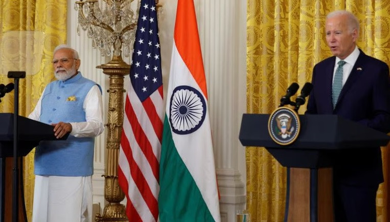 india s prime minister narendra modi listens as u s president joe biden addresses a joint press conference at the white house in washington u s june 22 2023 reuters evelyn hockstein