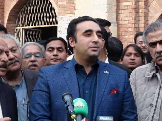 ppp chairman bilawal bhutto zardari speaking to the media in larkana on december 24 2023 photo ppp media cell