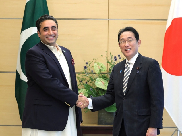 foreign minister bilawal bhutto zardari shakes hands with japanese pm fumio kishida in tokyo photo afp