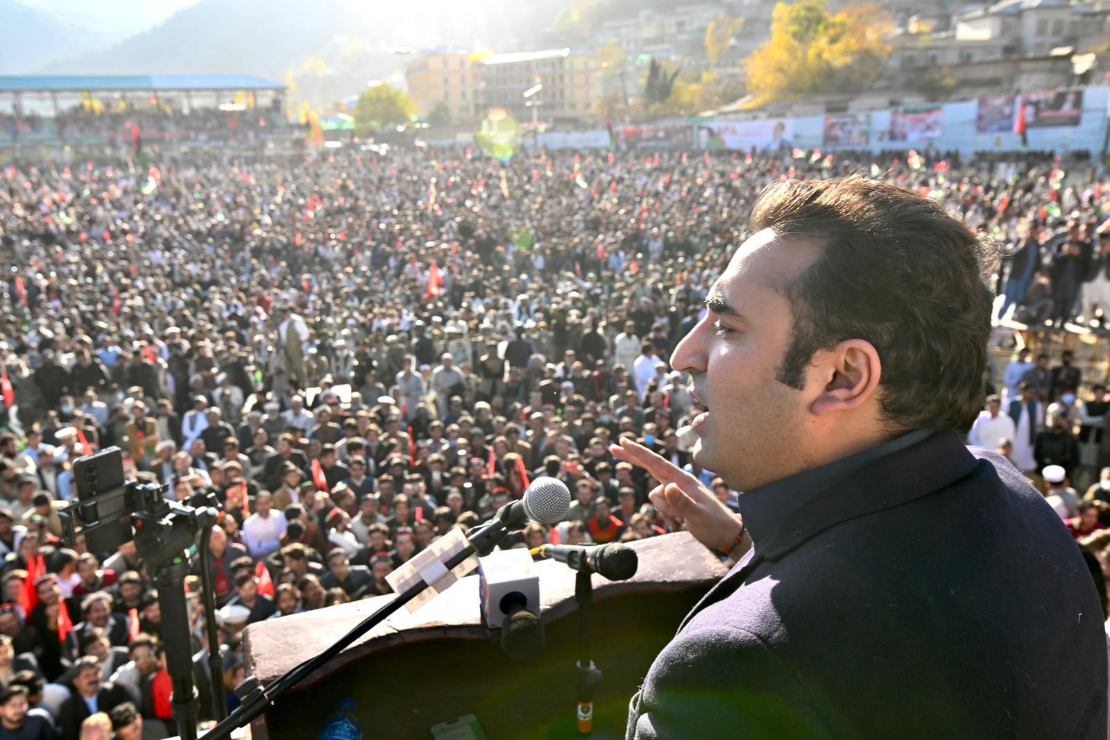 ppp chairman bilawal bhutto zardari addresses to party s convention in upper dir k p on 21 november 2023 tuesday photo ppp s x handle