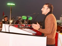 ppp chairman bilawal bhutto zardari addresses a gathering at gadhi khuda bakhsh on saturday on the 18th death anniversary of former prime minister benazir bhutto photo x