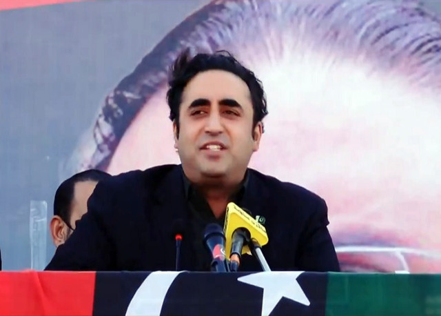 ppp chairman bilawal bhutto zardari addressing an election rally in balochistan s khuzdar on thursday february 1 2024 screengrab