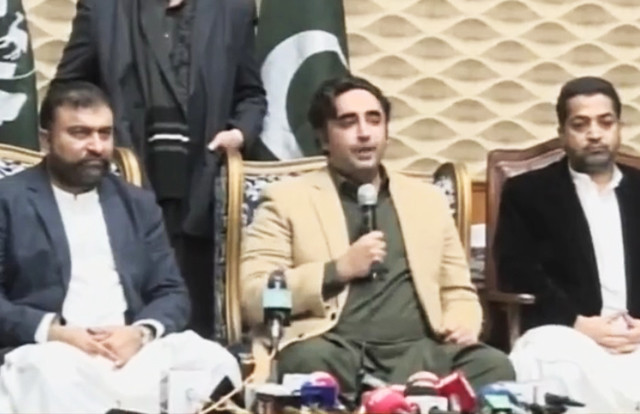 pakistan peoples party ppp chairman bilawal bhutto zardari addressing the media in quetta on saturday march 2 2024 screengrab