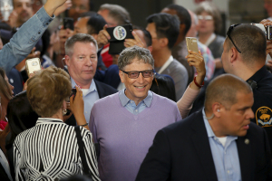 Microsoft founder Bill Gates arrives to play table tennis during the Berkshire Hathaway annual meeting weekend in Omaha, Nebraska, May 7, 2017.