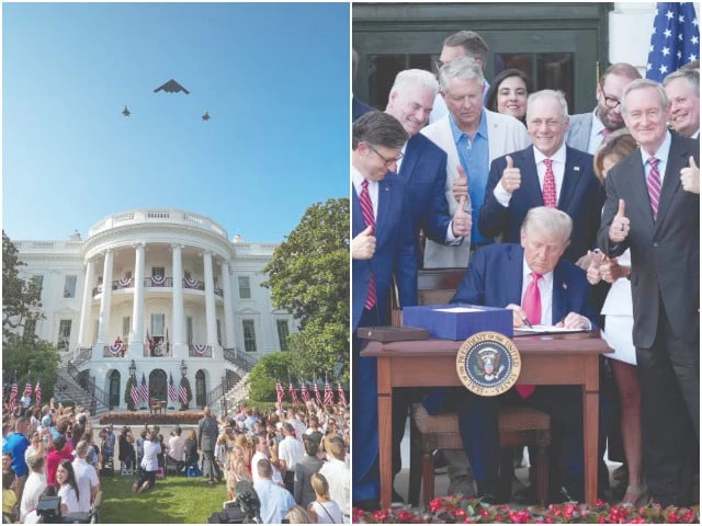 a b 2 spirit and two f 35 aircraft take part in a flyover at the white house in washington while us president donald trump holds up his signed signature bill of tax breaks and spending cuts on the south lawn of the white house in washington photo afp reuters a b 2 spirit and two f 35 aircraft take part in a flyover at the white house in washington while us president donald trump holds up his signed signature bill of tax breaks and spending cuts on the south lawn of the white house in washington photo afp reuters