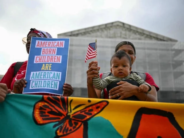 olga urbina and her 9 month old son ares webster participate in a protest outside the us supreme court over president donald trump s move to end birthright citizenship as the court hears arguments over the order in washington on may 15 2025 photo afp olga urbina and her 9 month old son ares webster participate in a protest outside the us supreme court over president donald trump s move to end birthright citizenship as the court hears arguments over the order in washington on may 15 2025 photo afp