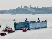 a russian floating dock is towed by tugboats through bosphorus to the black sea in istanbul turkey september 18 2024 photo reuters