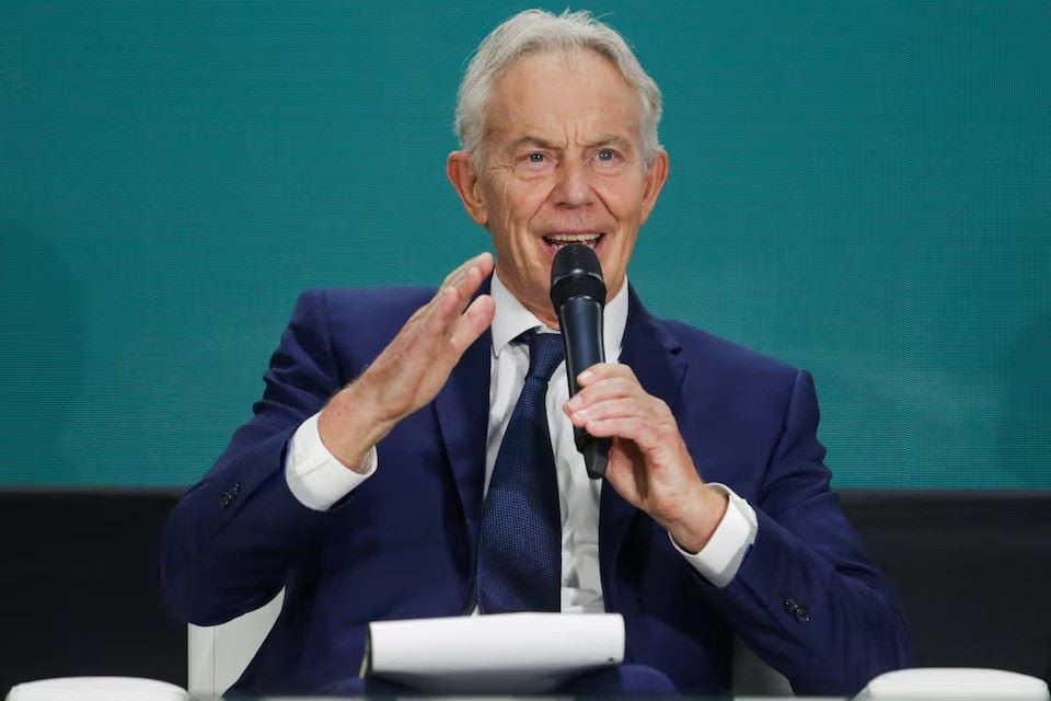 Former British Prime Minister Tony Blair speaks during a dialogue at the International Bali Airshow at Ngurah Rai International Airport, in Kuta, Bali, Indonesia, September 18, 2024. PHOTO: REUTERS
