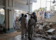 people gather at a damaged mosque following a blast at a police facility in kohat on september 18 2026 photo reuters