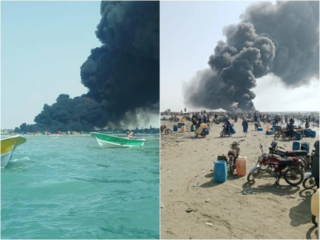 boat laden with fuel catches fire at jiwani s kantani hor region on balochistan s gwadar coast photo express boat laden with fuel catches fire at jiwani s kantani hor region on balochistan s gwadar coast photo express