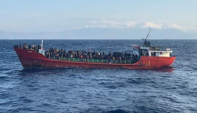 a ship carrying migrants during a rescue operation off the island of crete greece on october 29 2021 photo afp