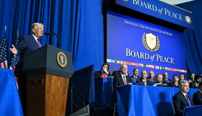 us president donald trump l delivers remarks during the inaugural meeting of the board of peace at the us institute of peace in washington dc on february 19 photo afp