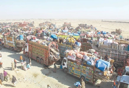 afghan refugees along with their belongings on trucks await deportation to afghanistan near the chaman border crossing photo afp