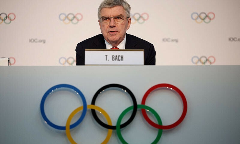 ioc president thomas bach during the press conference in costa navarino pylos greece on march 17 reuters