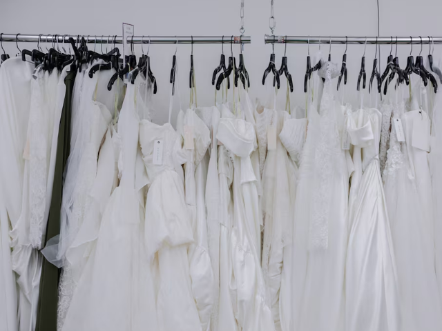 Wedding dresses are displayed at the Jenny Yoo bridal boutique in New York City, U.S., August 6, 2026. PHOTO: Reuters