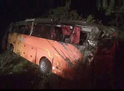 four killed 15 injured as bus overturns on motorway