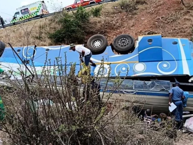 the bus tumbled into a ravine near the town of makhado in limpopo province handout south african department of transport and community safety the bus tumbled into a ravine near the town of makhado in limpopo province handout south african department of transport and community safety