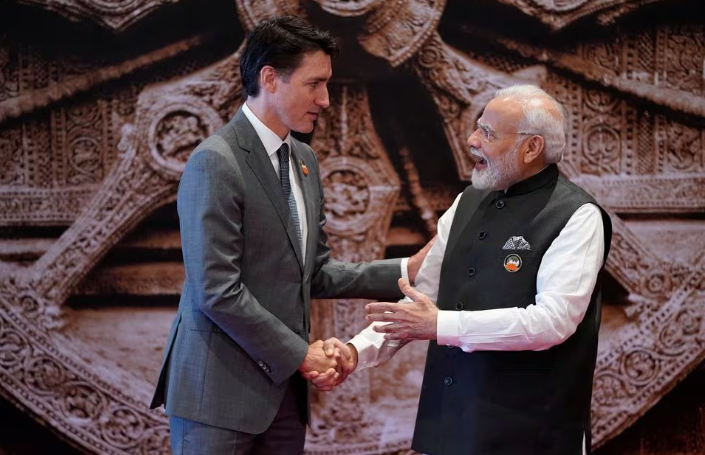 indian prime minister narendra modi welcomes canada prime minister justin trudeau upon his arrival at bharat mandapam convention center for the g20 summit in new delhi india saturday sept 9 2023 evan vucci pool via reuters file photo acquire licensing rights