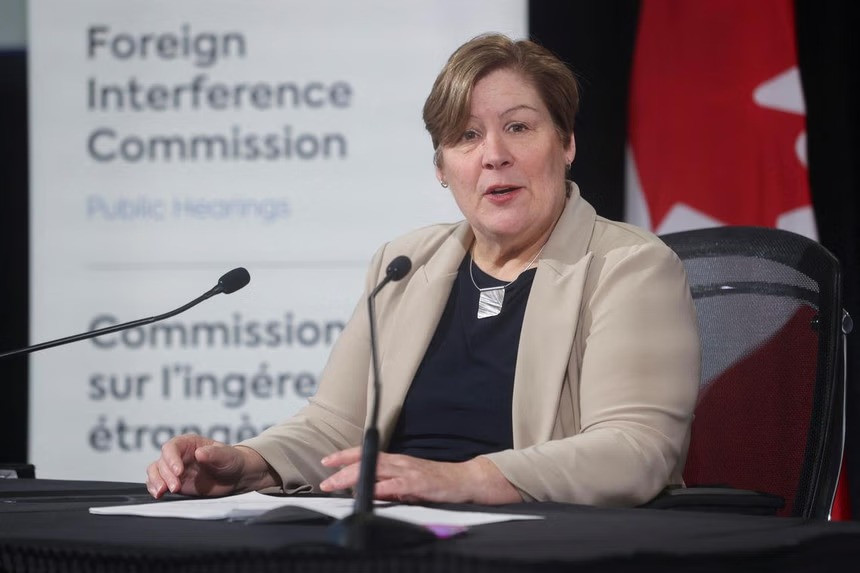 commissioner justice marie josee hogue speaks to reporters after the release of the final report of the public inquiry into foreign interference in federal electoral processes and democratic institutions in ottawa ontario canada january 28 2025 photo reuters