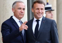 french president emmanuel macron shakes hands with canadian prime minister mark carney as he arrives for a meeting at the elysee palace in paris before the g7 summit in evian les bains france june 12 2026 photo reuters