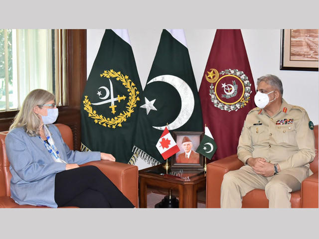 wendy gilmour canadian high commissioner to pakistan called on chief of army staff coas general qamar javed bajwa at ghq in rawalpindi photo ispr