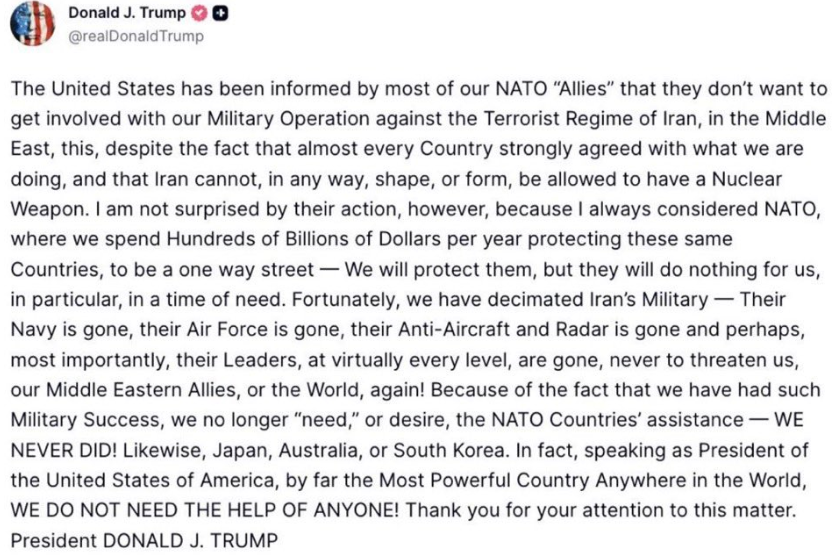 Trump Truth Social post. PHOTO: X