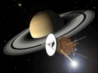 an artist image showing cassini probe near saturn photo nasa