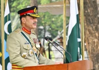 chief of defence forces field marshal asim munir speaking at a grand ceremony to commemorate the completion of one year of pakistan s landmark victory in marka e haq was held at ghq rawalpindi photo ispr