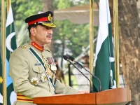 chief of defence forces field marshal asim munir speaking at a grand ceremony to commemorate the completion of one year of pakistan s landmark victory in marka e haq was held at ghq rawalpindi photo ispr