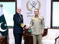 chief of defence forces field marshal syed asim munir in a meeting with admiral renato rodrigues de aguiar freire chief of the joint chiefs of staff of the armed forces of brazil at general headquarters ghq in rawalpindi photo ispr