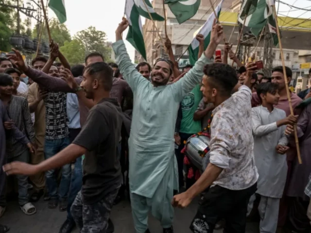 people from pakistan celebrate after the ceasefire between pakistan and india in hyderabad sindh province on may 10 2025 photo afp people from pakistan celebrate after the ceasefire between pakistan and india in hyderabad sindh province on may 10 2025 photo afp