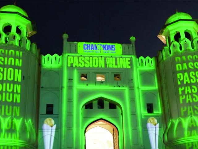 a laser light show displays the slogan of passion on the line on the main gate of the lahore fort during the opening ceremony of the champions trophy in lahore photo express a laser light show displays the slogan of passion on the line on the main gate of the lahore fort during the opening ceremony of the champions trophy in lahore photo express