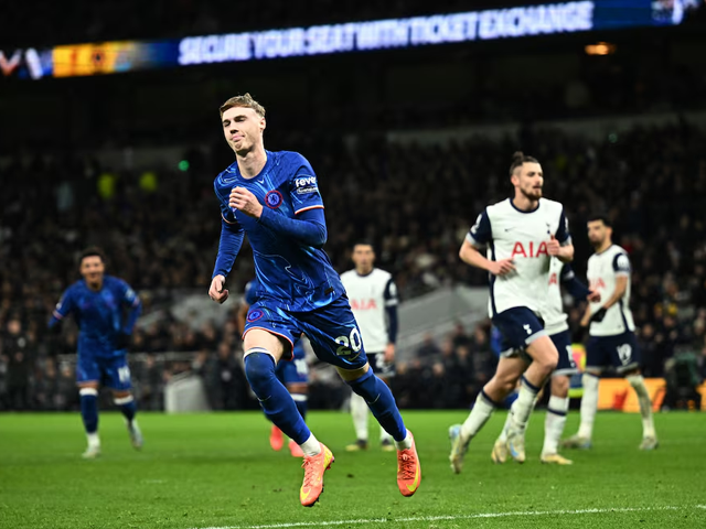 Chelsea's Cole Palmer celebrates scoring his fourth goal. Reuters