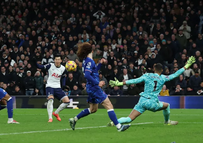 Son Heung-min shoots on goal. Reuters